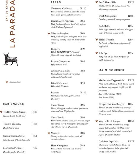 la parada v&a waterfront menu